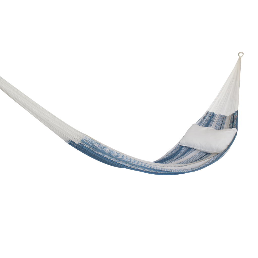 Hamaca Tradicional de Algodón Blanco-Azul grisáceo Matrimonial