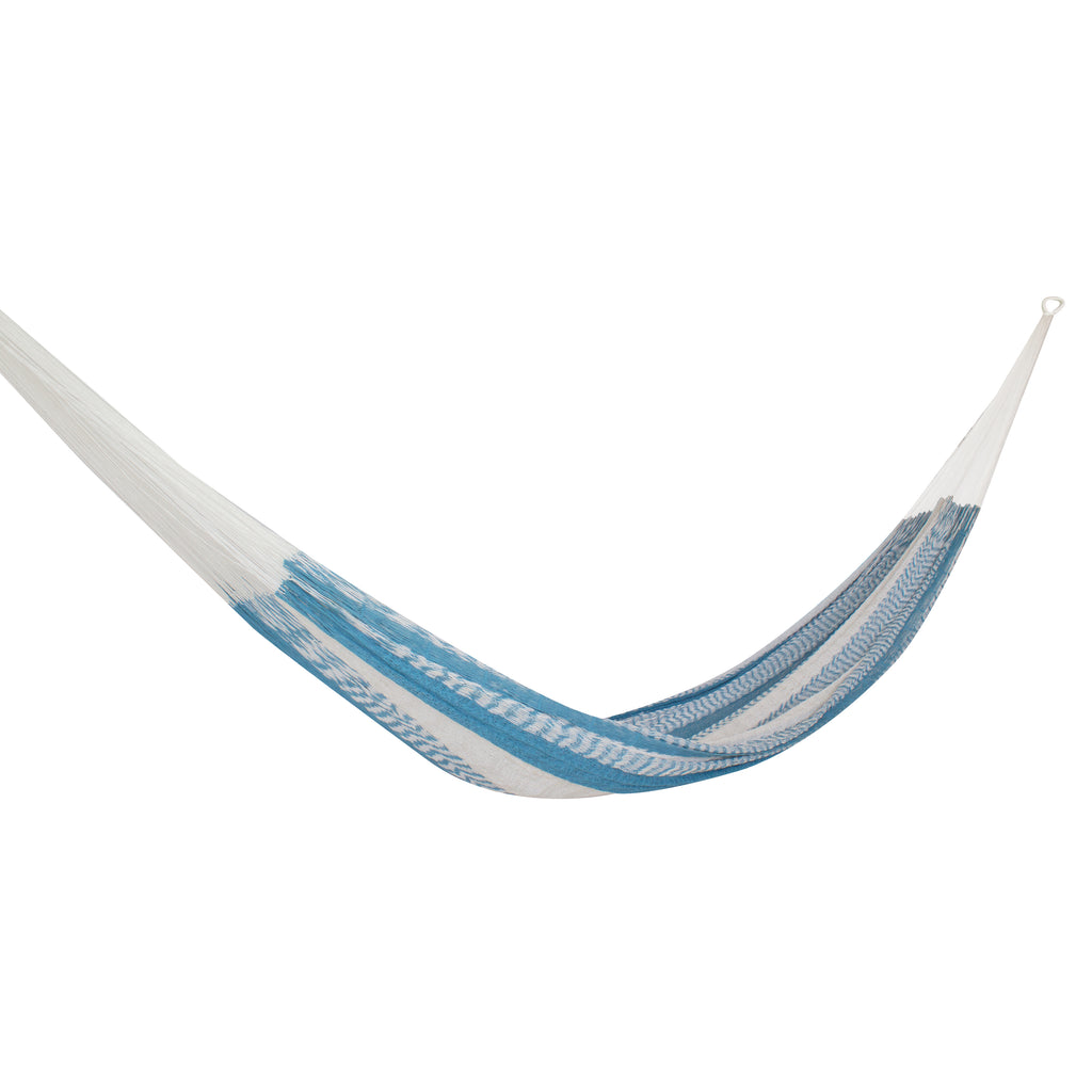 Hamaca Tradicional de Algodón Blanco-Azul grisáceo Matrimonial