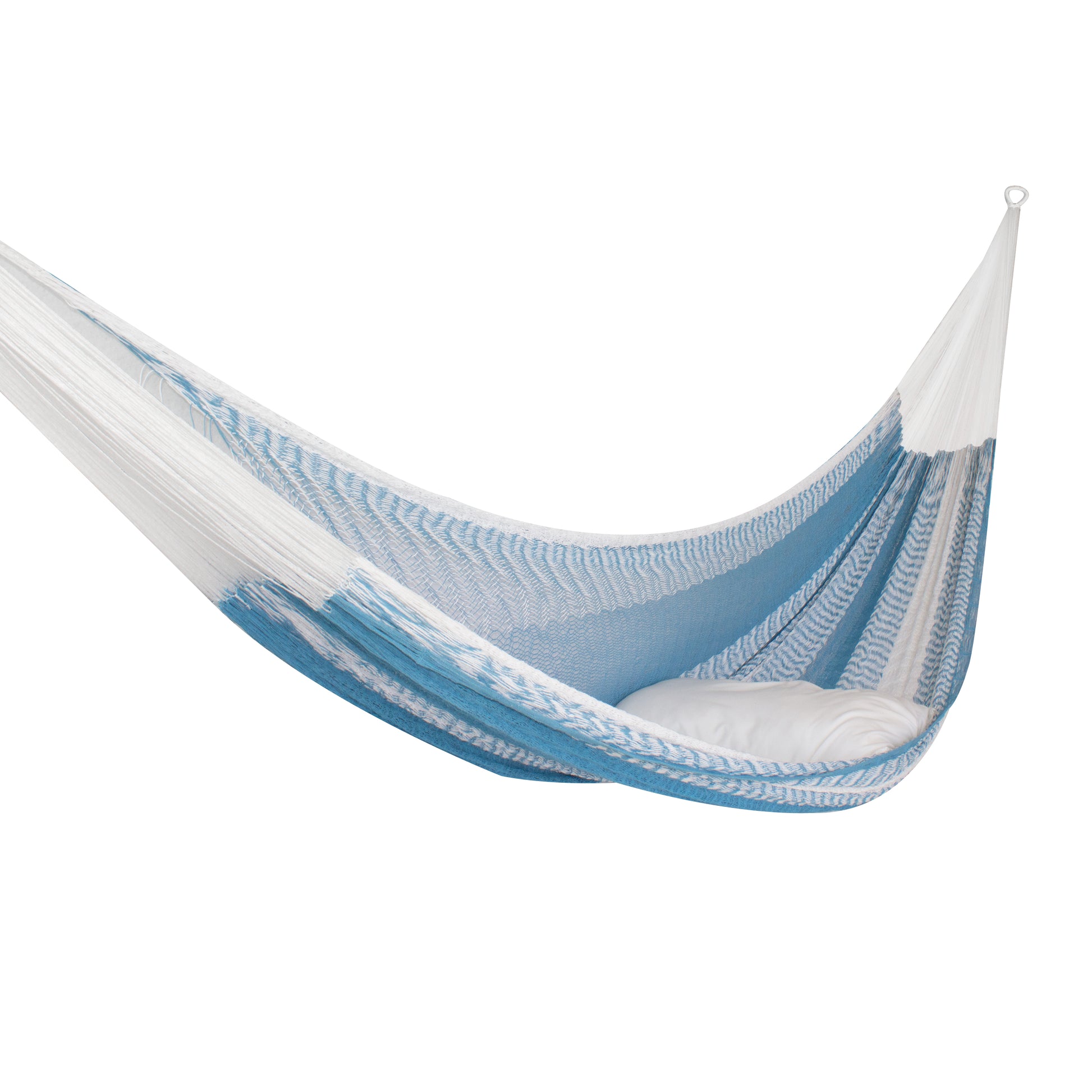 Hamaca Tradicional de Algodón Blanco-Azul grisáceo Matrimonial