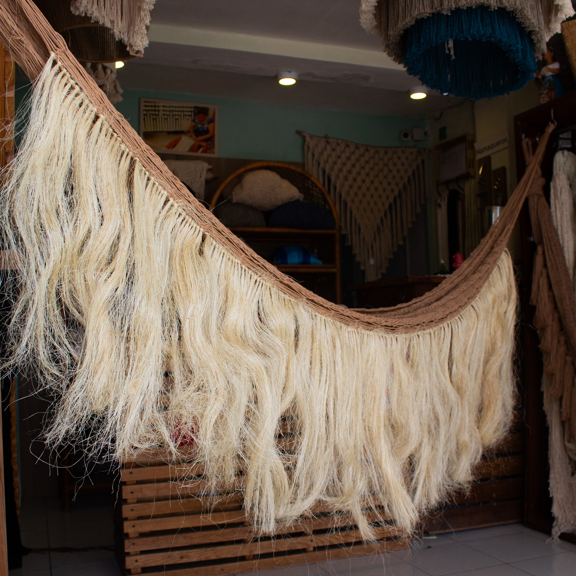 Hamaca Decorativa Camel con Flecos de Henequén
