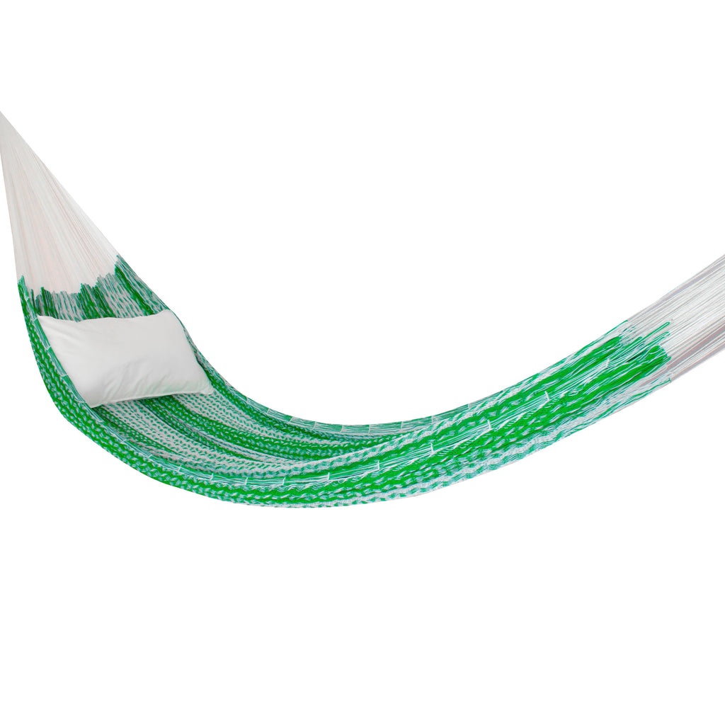 Hamaca Tradicional King Size de Algodón Verde con Blanco