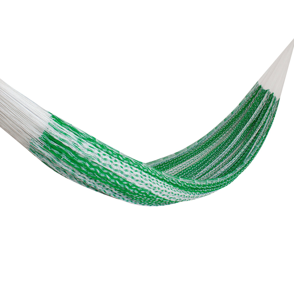 Hamaca Tradicional King Size de Algodón Verde con Blanco