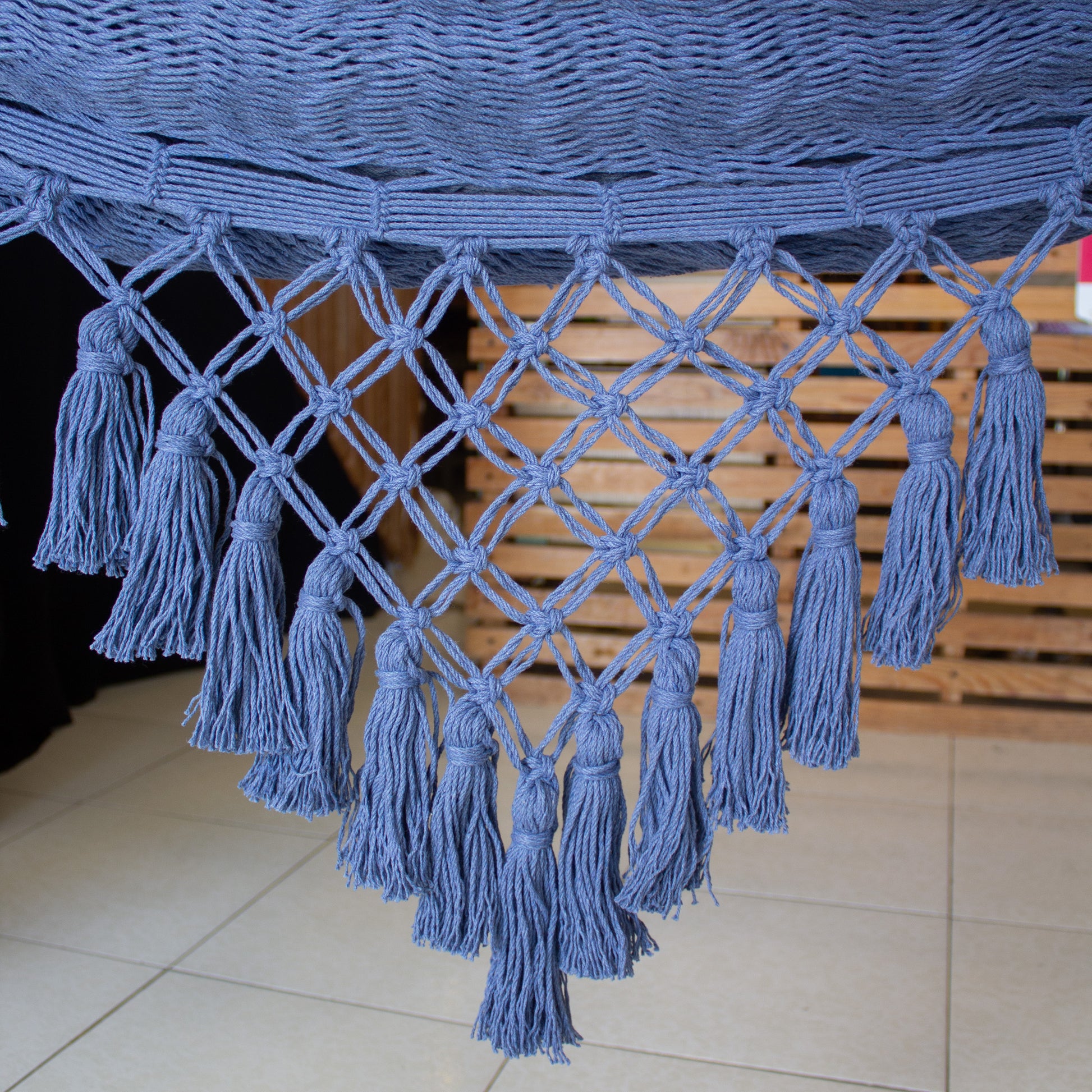 Hamaca Marquesa con Macramé Azul Grisáceo Estándar