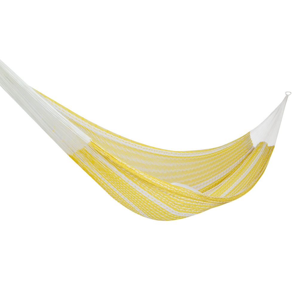 Hamaca Tradicional de Algodón Blanco-Amarillo Matrimonial