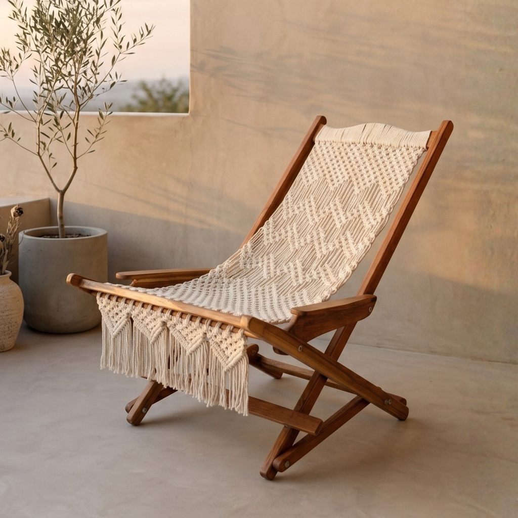 Silla Mecedora Macramé Natural