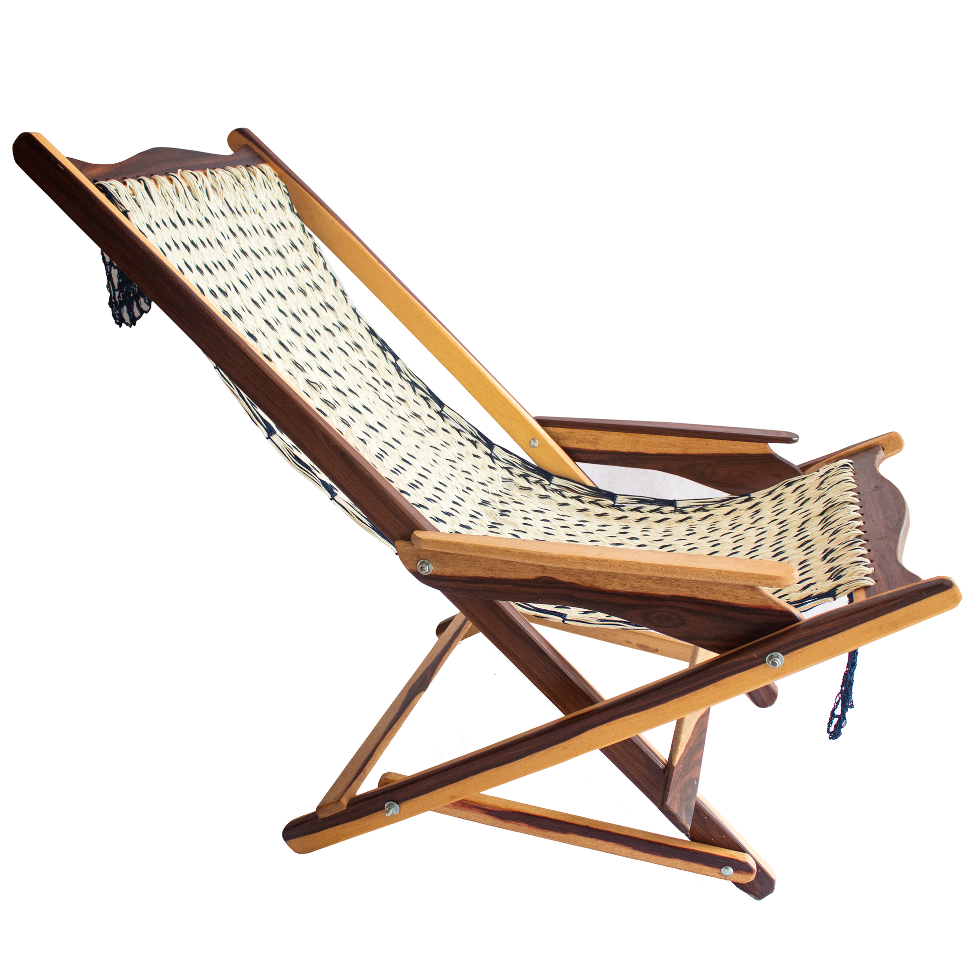 Silla Mecedora con Ganchillo Natural-Azul