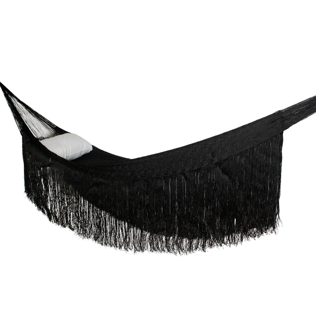 Hamaca Fashion con Flecos Negra Nylon Estándar